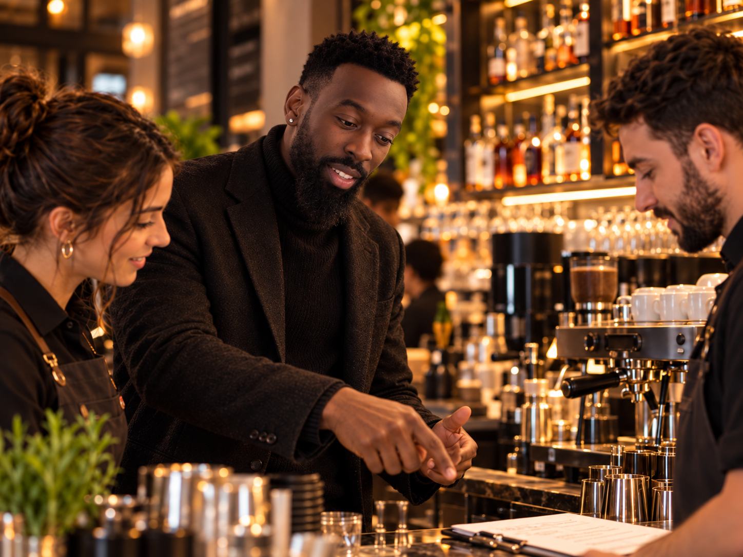 Wilson consulting in a bar setting